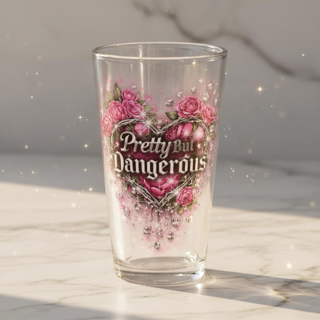Pretty But Dangerous Glas – EnergyWhisper Sammlerstück, Pink Gothic Herz mit Rosen