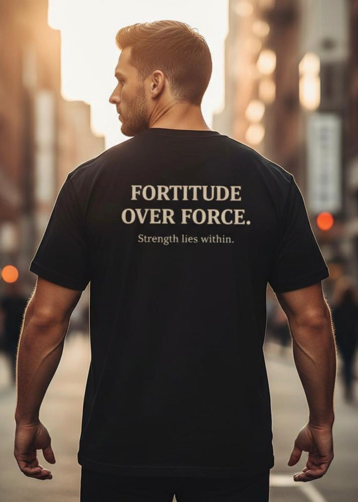 Fortitude Over Force T‑Shirt – Minimalistisches Herren Shirt