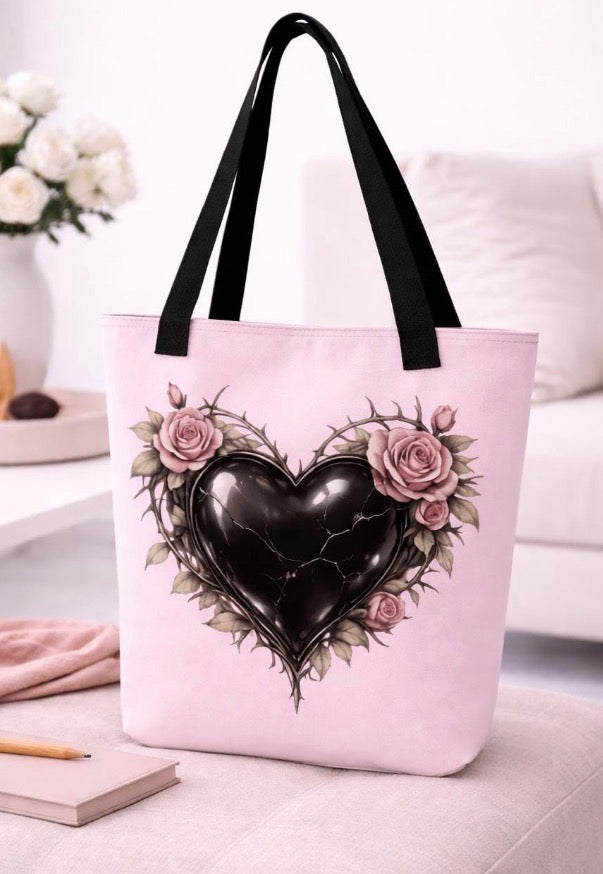 Rose Heart Tote Bag | Dark Feminine Aesthetic Stofftasche