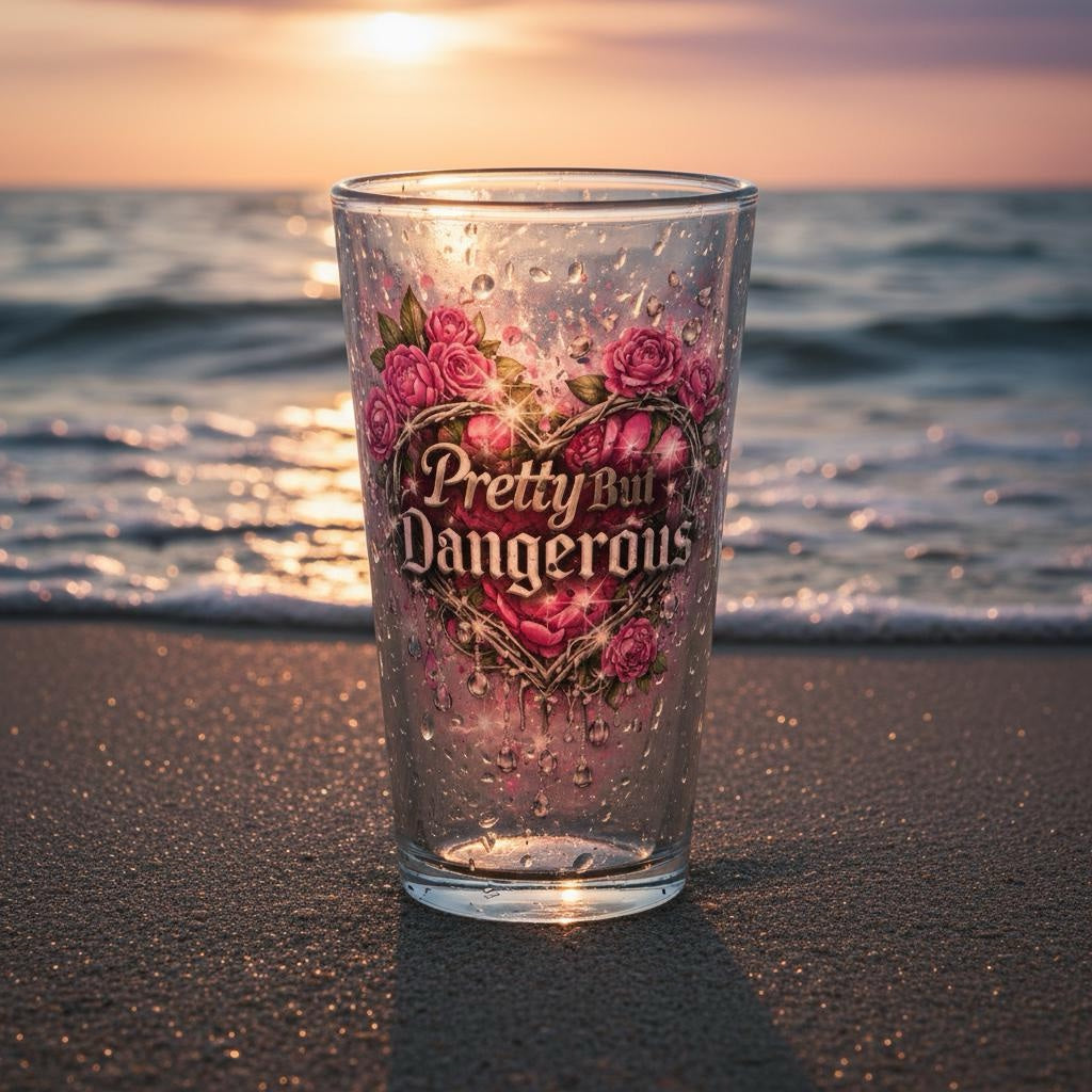 Pretty But Dangerous Glas – EnergyWhisper Sammlerstück, Pink Gothic Herz mit Rosen