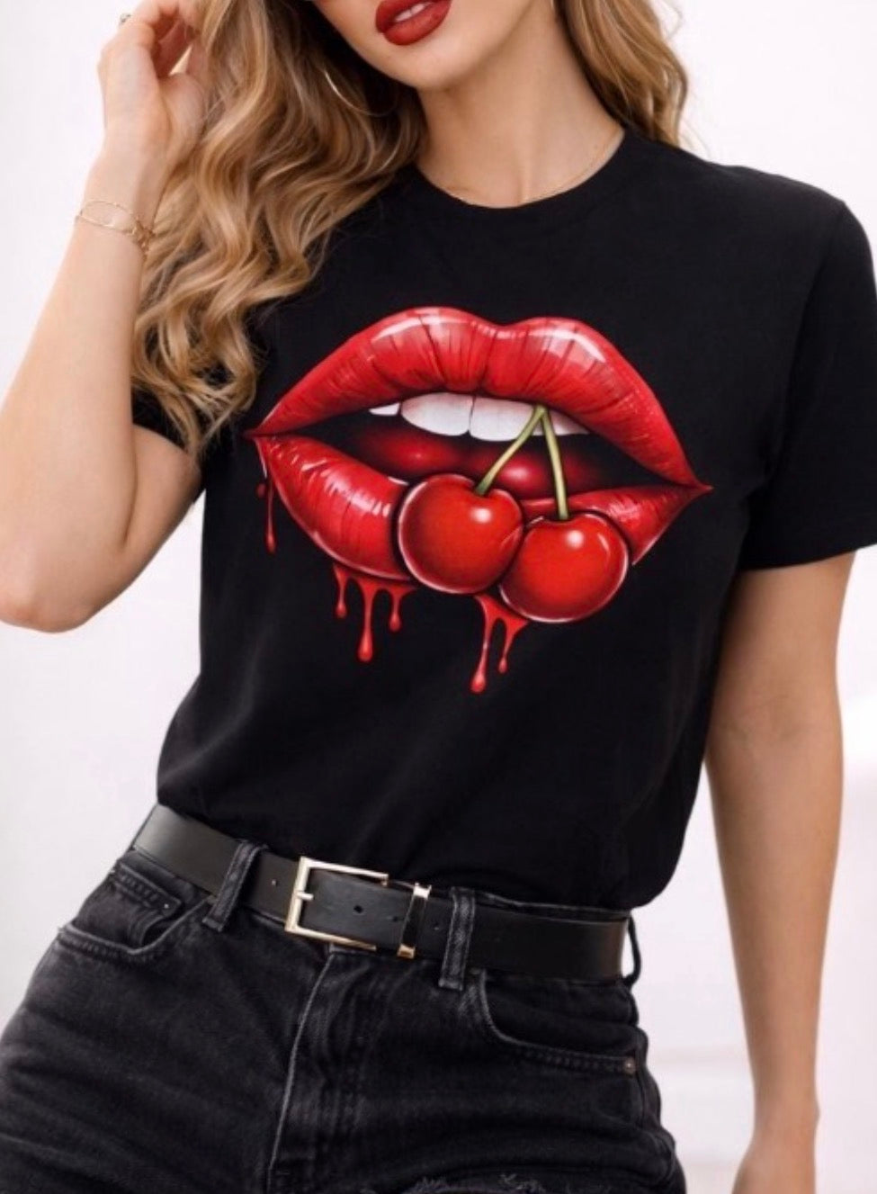 Cherry Kiss Shirt | Sexy Red Lips Graphic Tee