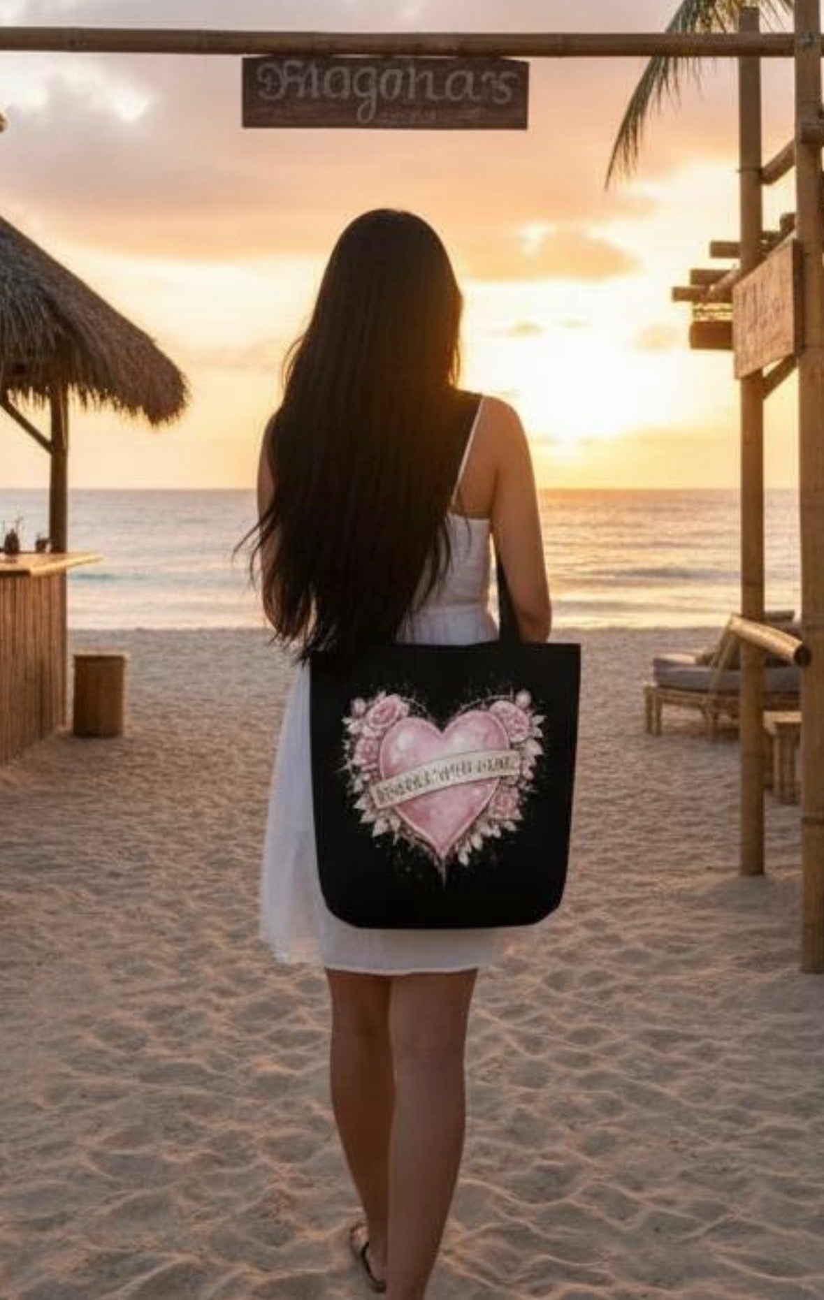Handle With Care Tote Bag | Cute Pink Heart Stofftasche