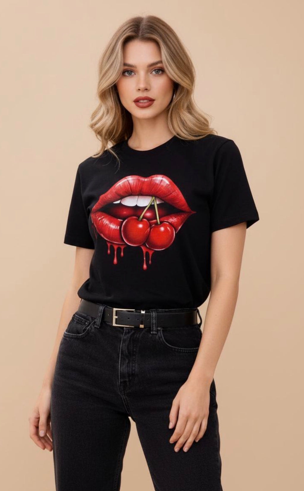 Cherry Kiss Shirt | Sexy Red Lips Graphic Tee