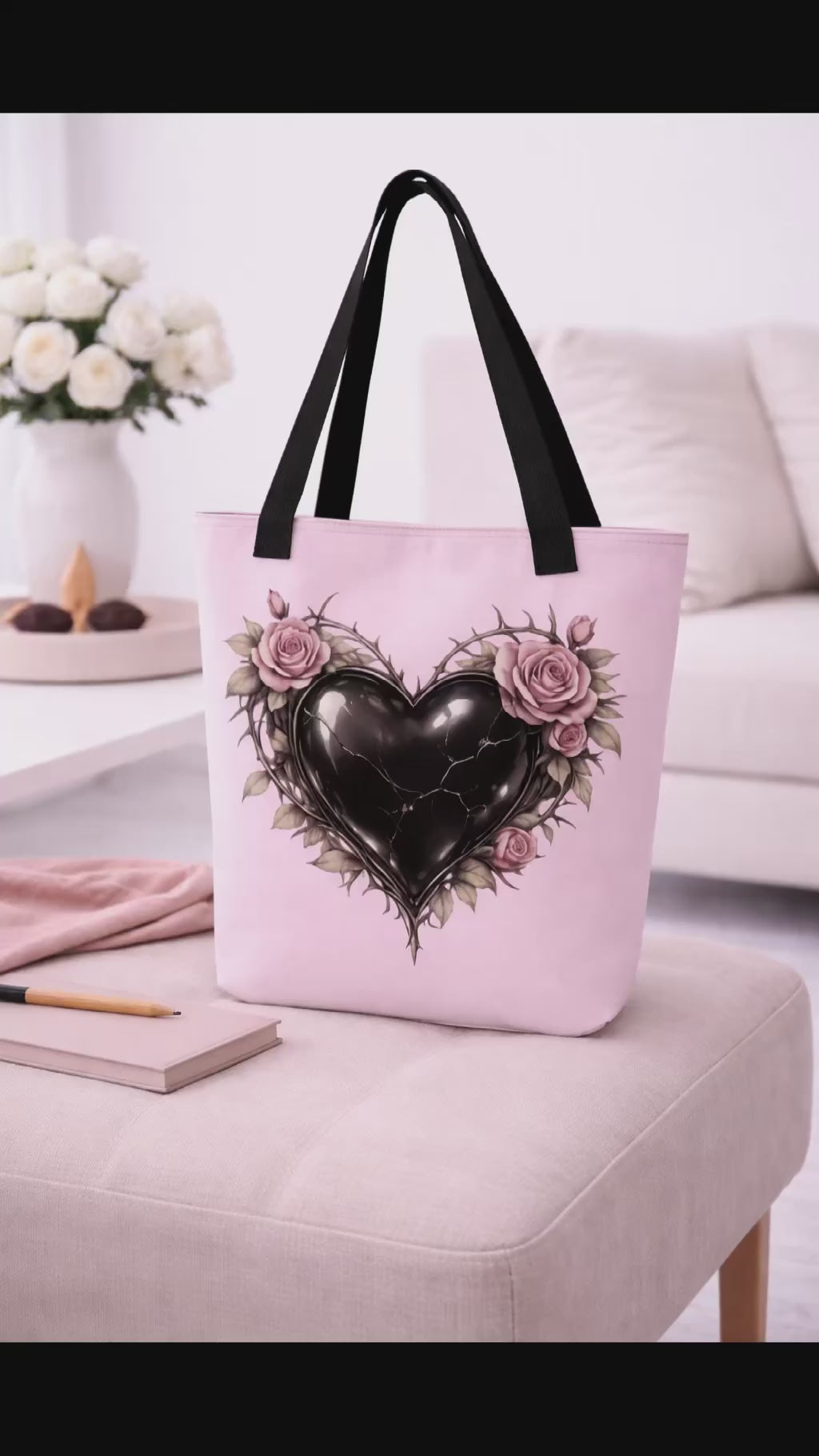 Rose Heart Tote Bag | Dark Feminine Aesthetic Stofftasche